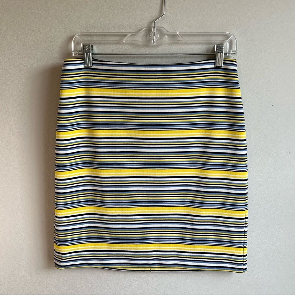 Ann Taylor Size 4 Knit Stretch Yellow Black White Striped Women’s Pencil skirt